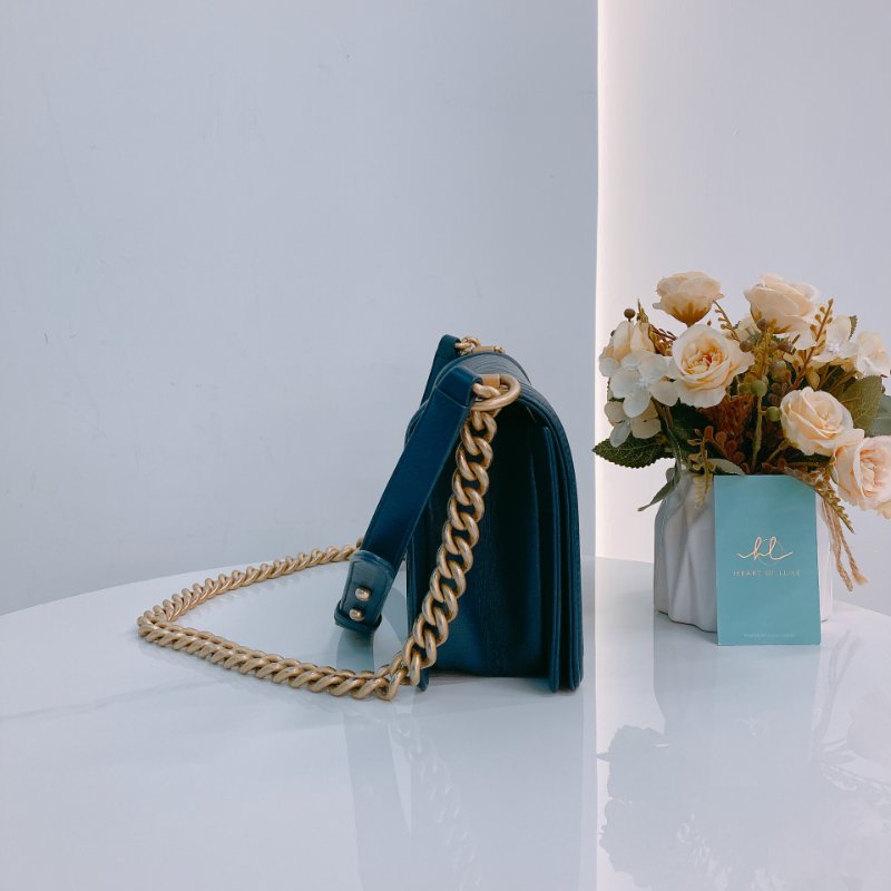 MS0351 Chanel 香奈兒 經典 中號 羊皮 海軍藍 金扣 Boy Medium 25cm Bag Lambskin Navy x GHW-2