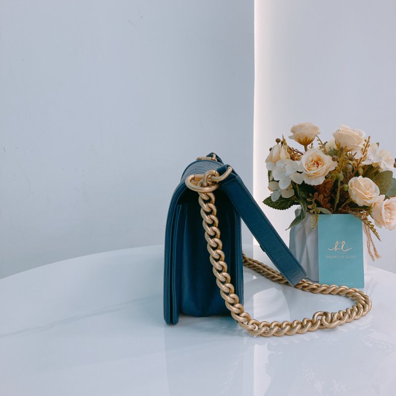 MS0351 Chanel 香奈兒 經典 中號 羊皮 海軍藍 金扣 Boy Medium 25cm Bag Lambskin Navy x GHW-3