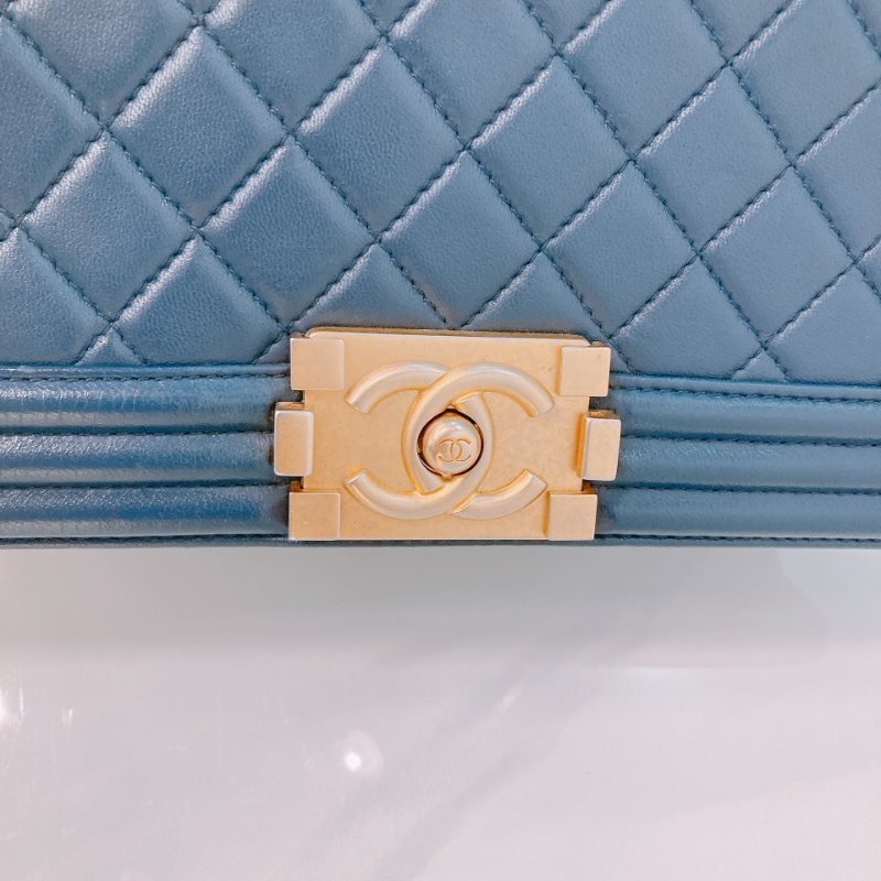 MS0351 Chanel 香奈兒 經典 中號 羊皮 海軍藍 金扣 Boy Medium 25cm Bag Lambskin Navy x GHW-11