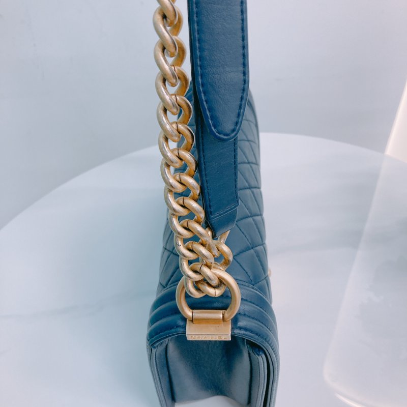MS0351 Chanel 香奈兒 經典 中號 羊皮 海軍藍 金扣 Boy Medium 25cm Bag Lambskin Navy x GHW-12