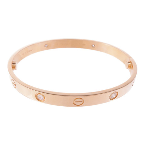 CARTIER 18K玫瑰金Love Bracelet 4 Diamonds鑽石手鐲Cartier#18