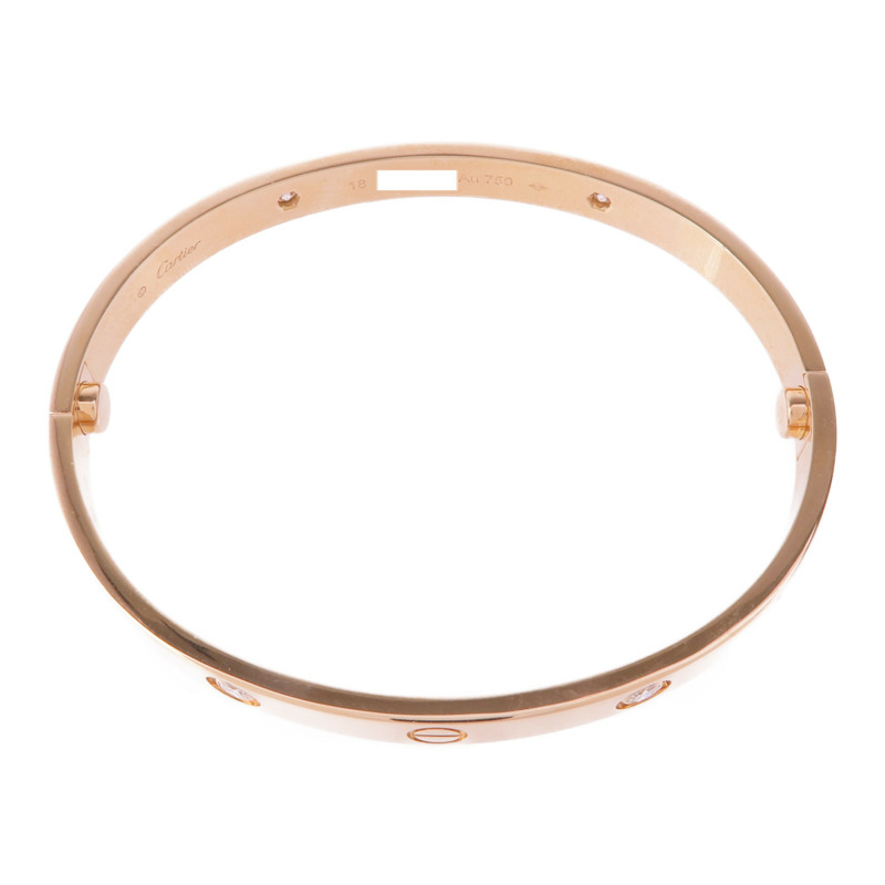 CARTIER 18K玫瑰金Love Bracelet 4 Diamonds鑽石手鐲Cartier#18-3