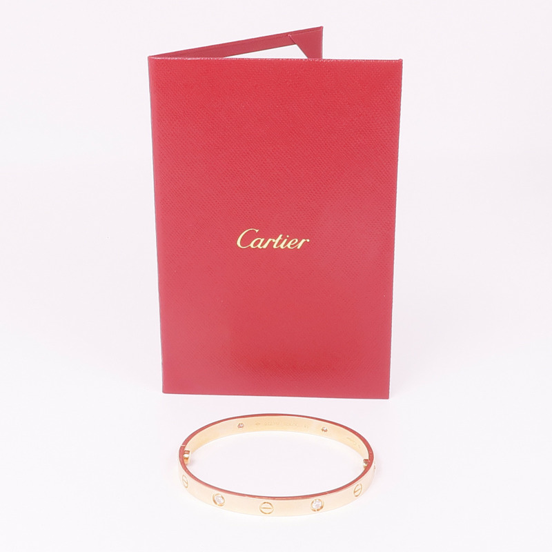 CARTIER 18K玫瑰金Love Bracelet 4 Diamonds鑽石手鐲Cartier#18-8