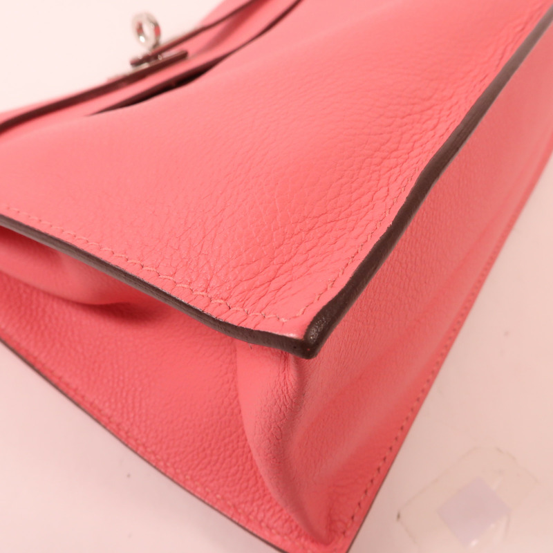 HERMES Ever Color皮革Kelly Danse銀扣肩背袋Rose Azalee-4