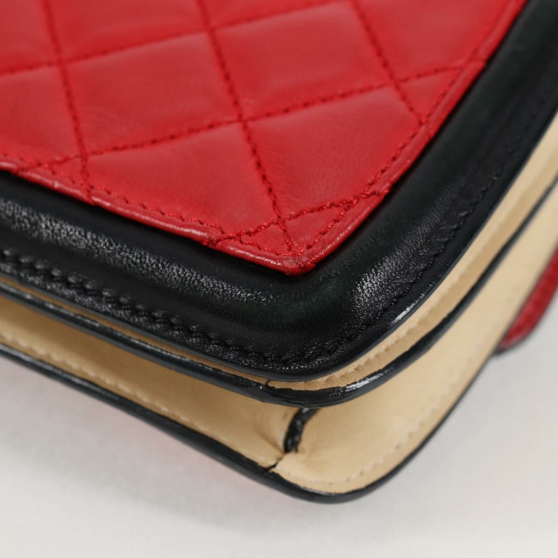【日本直送】香奈兒 Matelasse 鏈條單肩包 小羊皮 紅色 銀色 CC 正品 127167M-16
