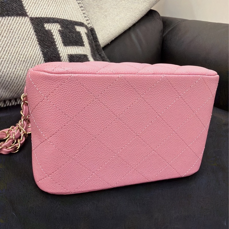 CHANEL 23P粉Mini Tote 背包 斜背 黑 櫻花粉-3