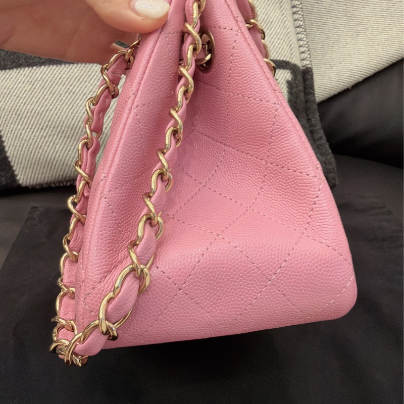 CHANEL 23P粉Mini Tote 背包 斜背 黑 櫻花粉-5