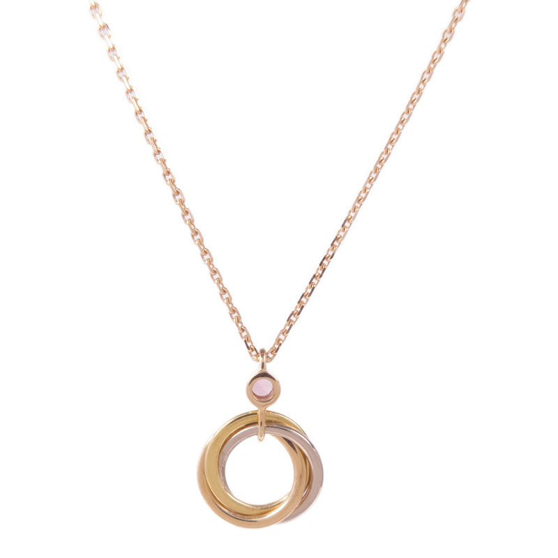CARTIER 18K黃金/白金/玫瑰金Trinity Necklace With Pink Sapphire粉紅色藍寶石項鍊-1