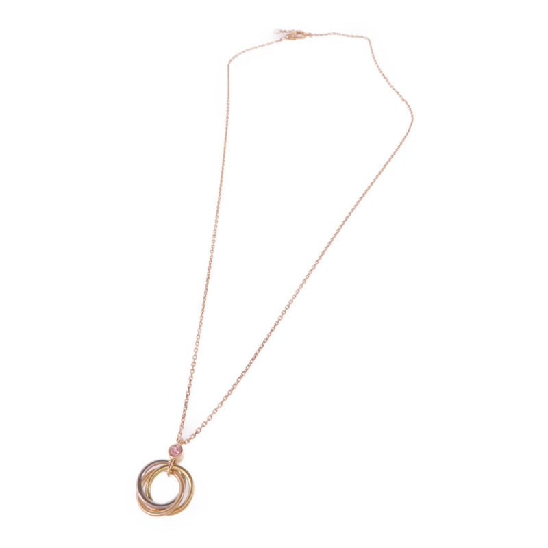 CARTIER 18K黃金/白金/玫瑰金Trinity Necklace With Pink Sapphire粉紅色藍寶石項鍊-2