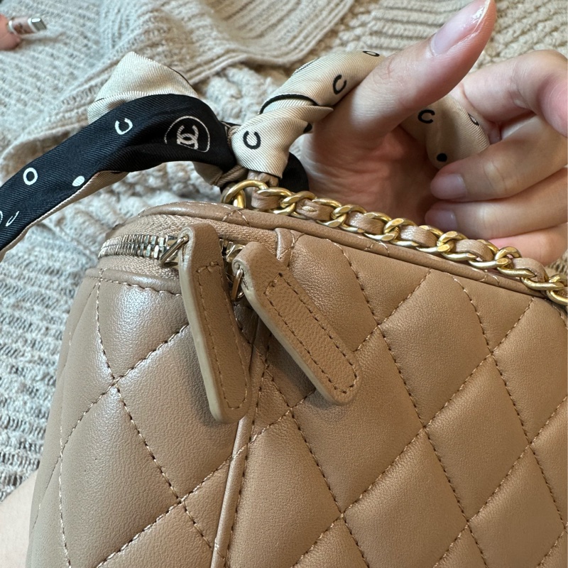 Chanel 長盒子 化妝包 側背包 米色 台灣專櫃購入全配-19