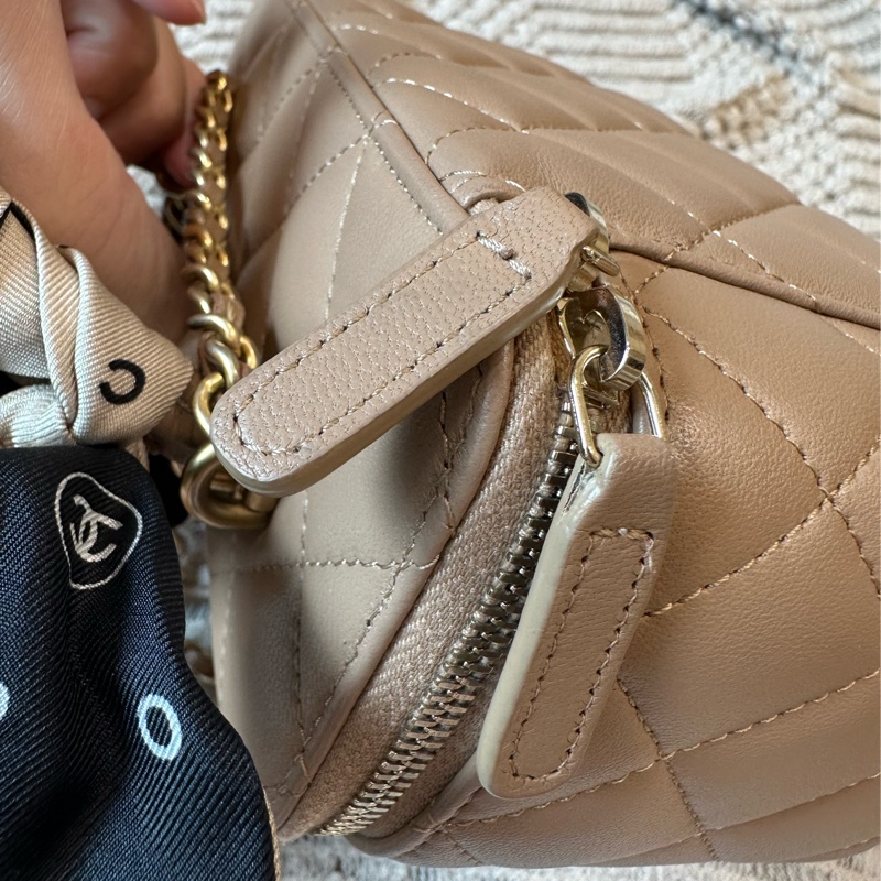 Chanel 長盒子 化妝包 側背包 米色 台灣專櫃購入全配-22