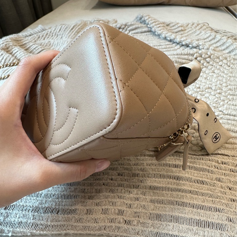 Chanel 長盒子 化妝包 側背包 米色 台灣專櫃購入全配-29