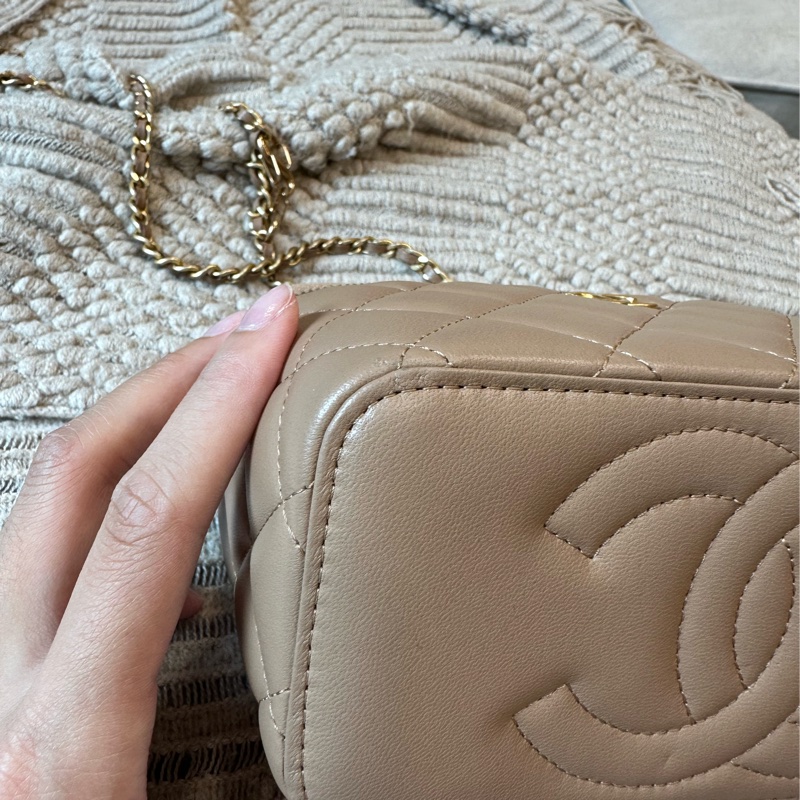 Chanel 長盒子 化妝包 側背包 米色 台灣專櫃購入全配-43