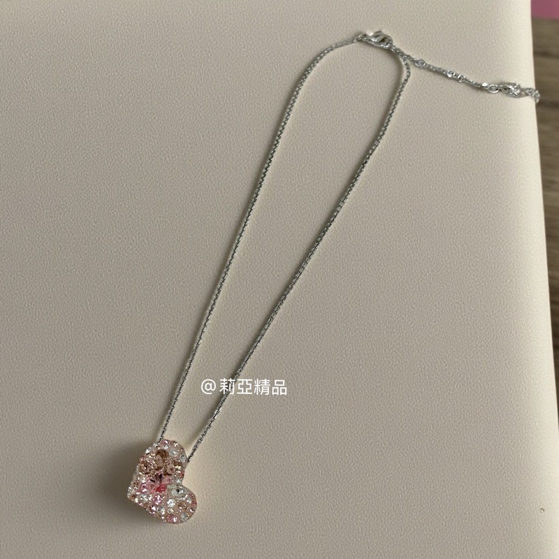 莉亞精品♡Swarovski 粉鑽愛心項鍊 二手-0
