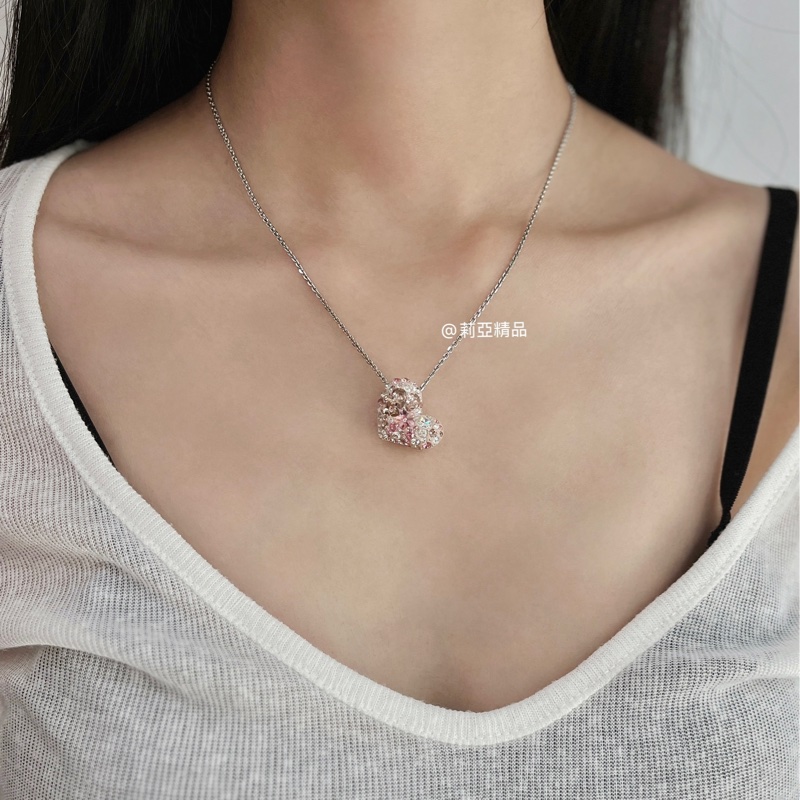 莉亞精品♡Swarovski 粉鑽愛心項鍊 二手-1