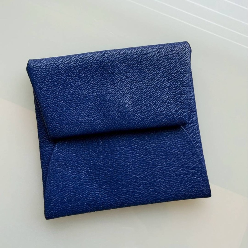 HERMES 愛馬仕 Bastia 藍色 方形 釦式 零錢包-0