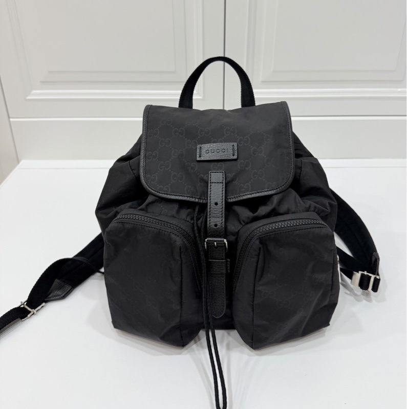 Gucci 510343 尼龍 降落傘 黑色 logo 口袋 雙肩包 後背包 手提包 肩背包-0