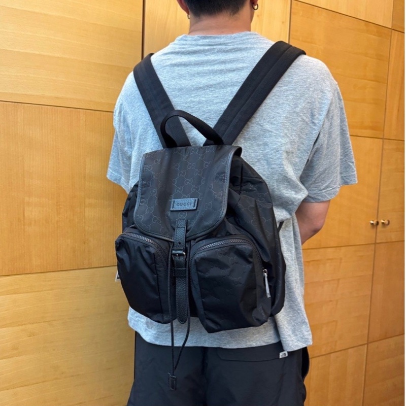 Gucci 510343 尼龍 降落傘 黑色 logo 口袋 雙肩包 後背包 手提包 肩背包-4