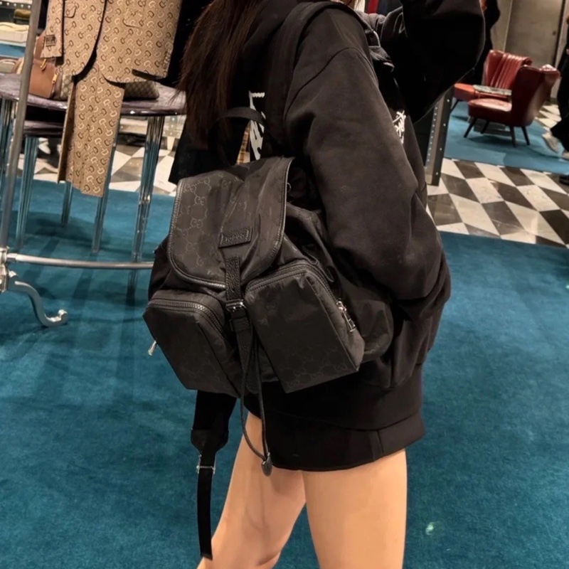 Gucci 510343 尼龍 降落傘 黑色 logo 口袋 雙肩包 後背包 手提包 肩背包-8
