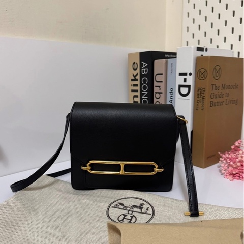 HERMES Roulis 19公分黑金猪鼻子 evergrain牛皮89黑色 刻印c刻