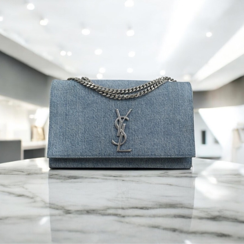 「JL精品代購」9新 Ysl 牛仔Kate 銀鏈條包-0