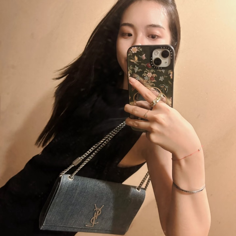 「JL精品代購」9新 Ysl 牛仔Kate 銀鏈條包-1