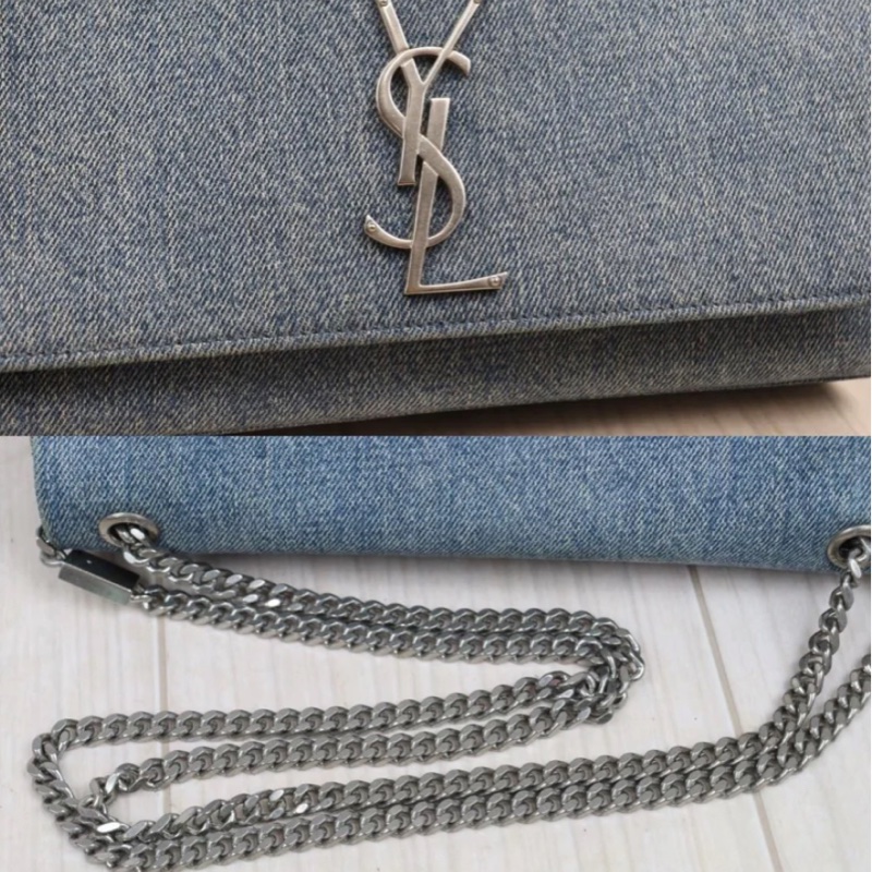 「JL精品代購」9新 Ysl 牛仔Kate 銀鏈條包-5