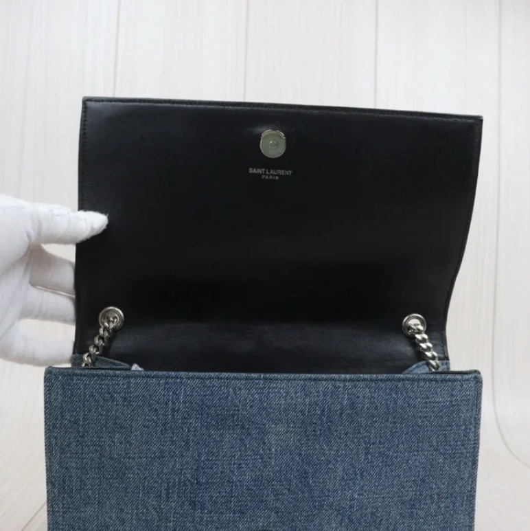 「JL精品代購」9新 Ysl 牛仔Kate 銀鏈條包-7