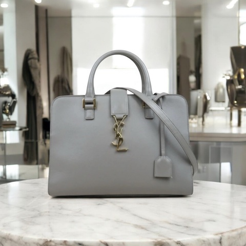 「JL精品代購」97新 Ysl cabas 灰金波士頓 肩背/手提包