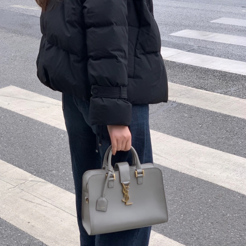 「JL精品代購」97新 Ysl cabas 灰金波士頓 肩背/手提包-1