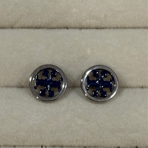 Tory Burch 藍銀 Logo圓形耳環