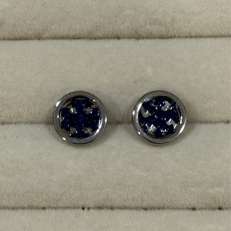 Tory Burch 藍銀 Logo圓形耳環-1