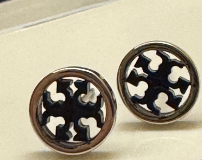 Tory Burch 藍銀 Logo圓形耳環-3