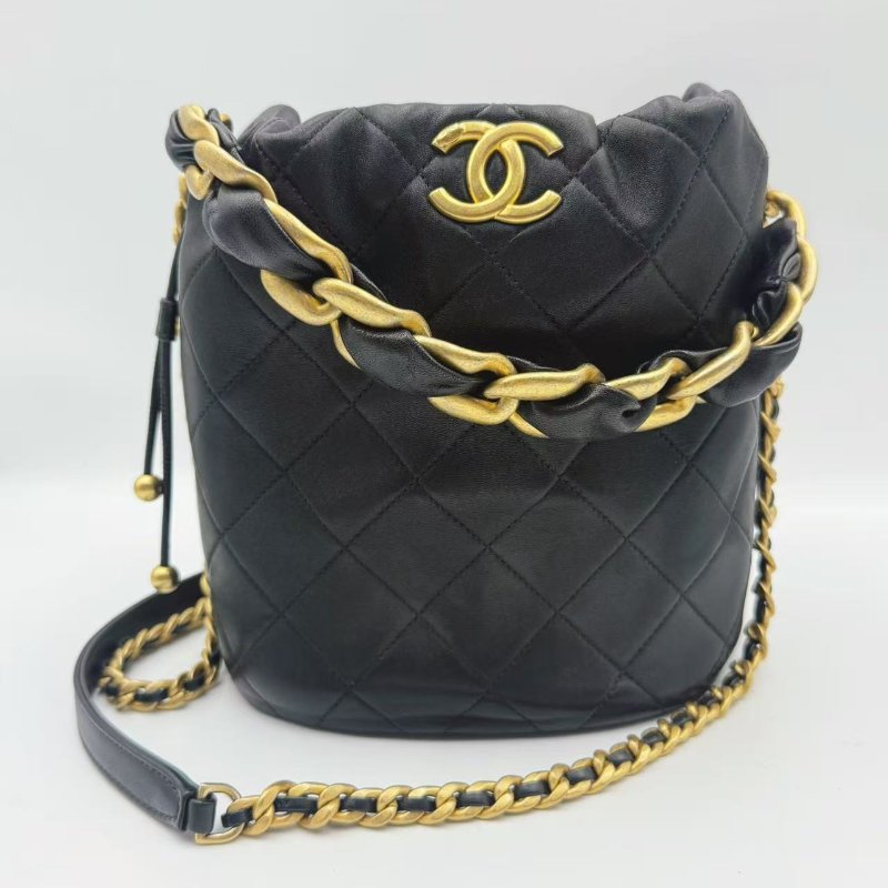 Chanel 黑色小金球抽繩菱格 水桶兩用袋(斜揹/手挽)-4
