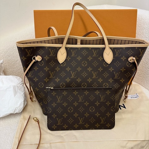LOUIS VUITTON LV NEVERFULL MM 老花滿印 塗層帆布拼牛皮革 托特包Tote包購物袋子母包手提包單肩包 中號 女款