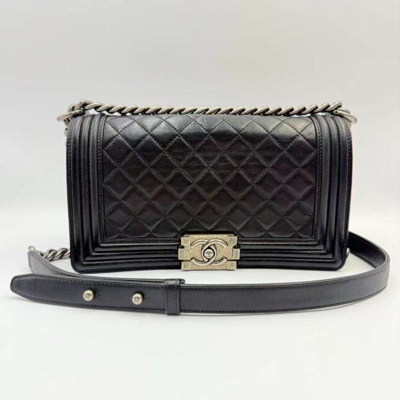 CHANEL boy25 黑色銀扣羊皮-0