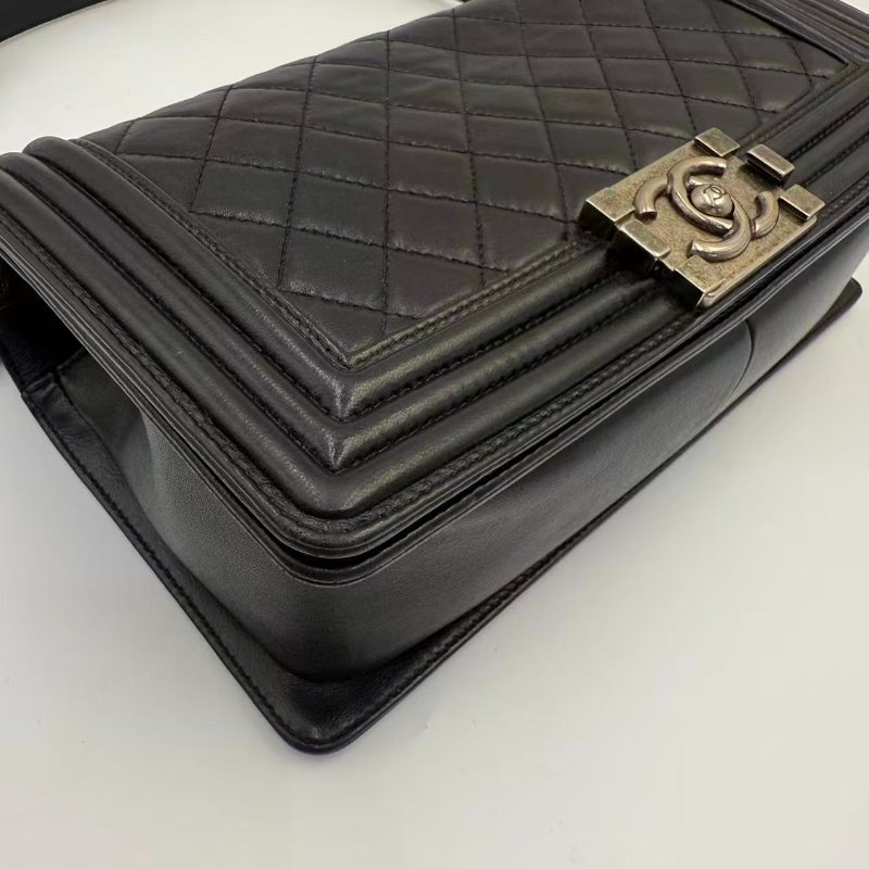 CHANEL boy25 黑色銀扣羊皮-4