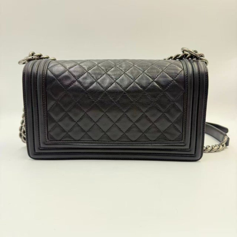 CHANEL boy25 黑色銀扣羊皮-10