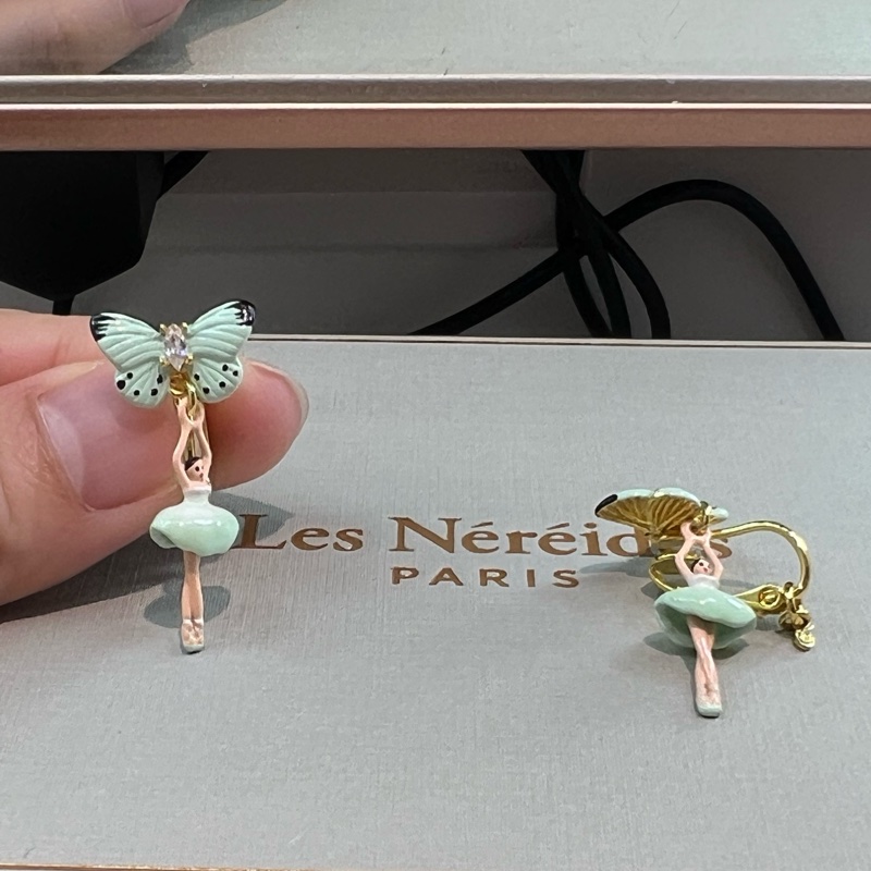 🦋Les Nereides 湖粉綠迷你芭蕾 耳環(耳夾)-3