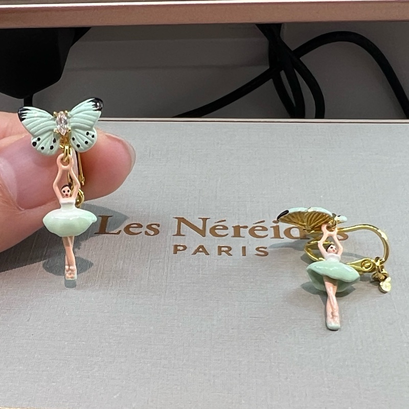 🦋Les Nereides 湖粉綠迷你芭蕾 耳環(耳夾)-4