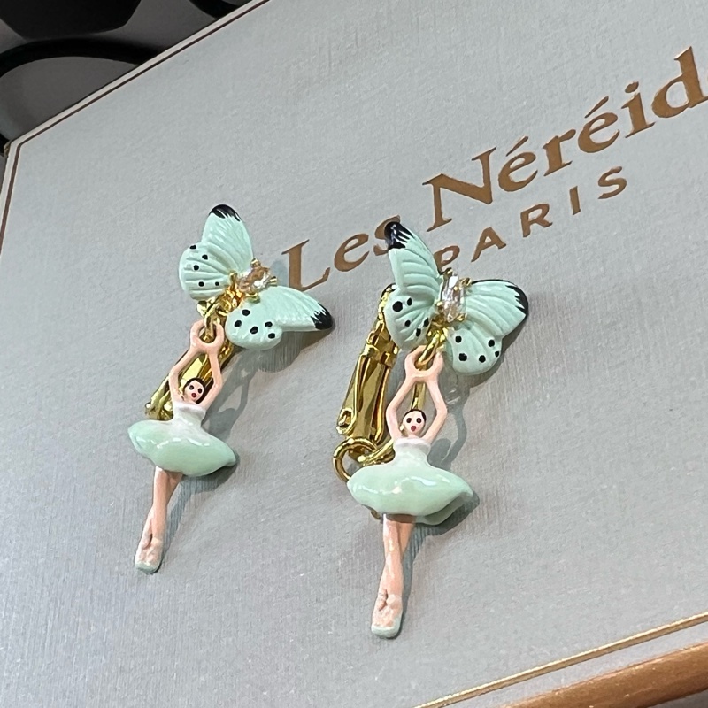 🦋Les Nereides 湖粉綠迷你芭蕾 耳環(耳夾)-5