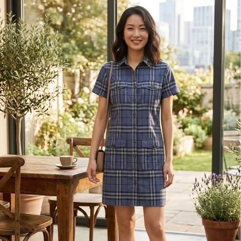 Burberry 倫敦 紫色系格紋洋裝（腰帶遺失了，可用自己的，不影響穿著）-9