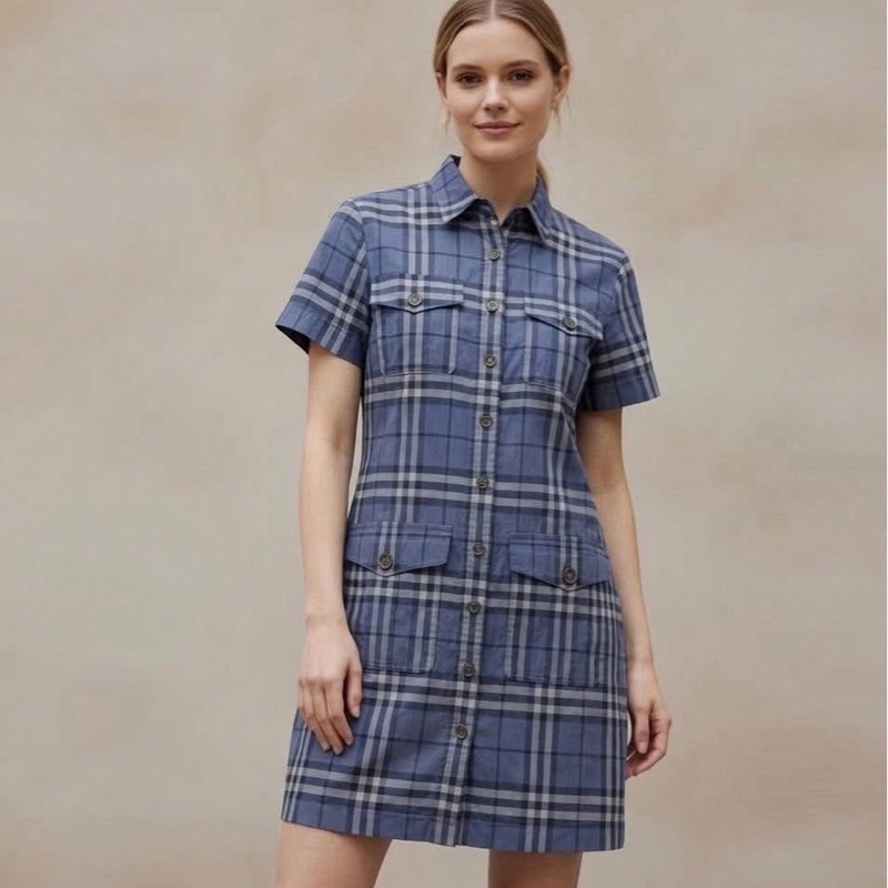 BURBERRY 倫敦 紫色系格紋洋裝-0