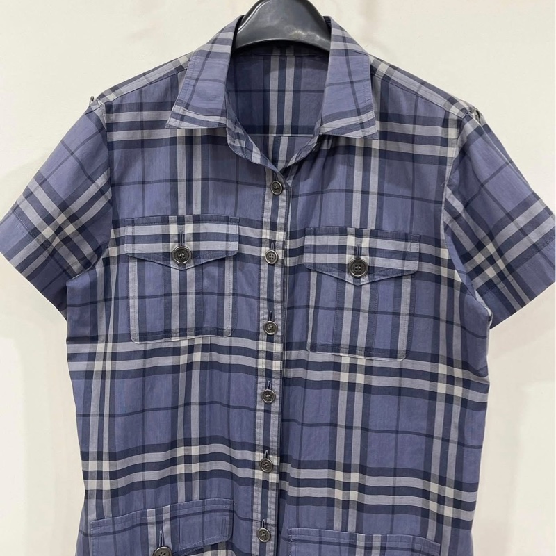 BURBERRY 倫敦 紫色系格紋洋裝-5