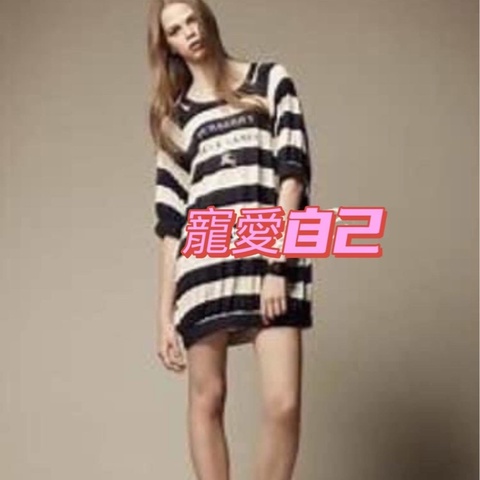 Burberry 藍標 橫條紋寬鬆大戰馬洋裝（袖可反折）