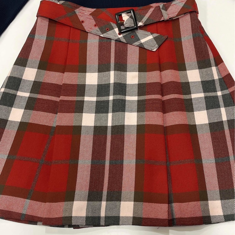 Burberry 藍標 高領戰馬針織拼接格紋毛料洋裝-5