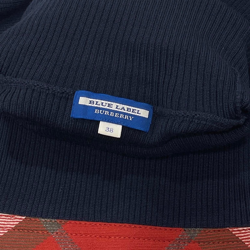 Burberry 藍標 高領戰馬針織拼接格紋毛料洋裝-8