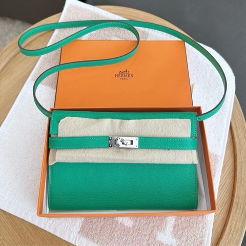 Hermes Kelly 凱莉 長夾/WOC/薄荷綠銀釦/近全新美品