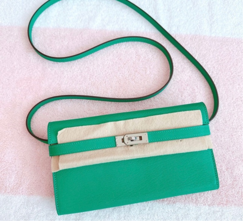 Hermes Kelly 凱莉 長夾/WOC/薄荷綠銀釦/近全新美品-1