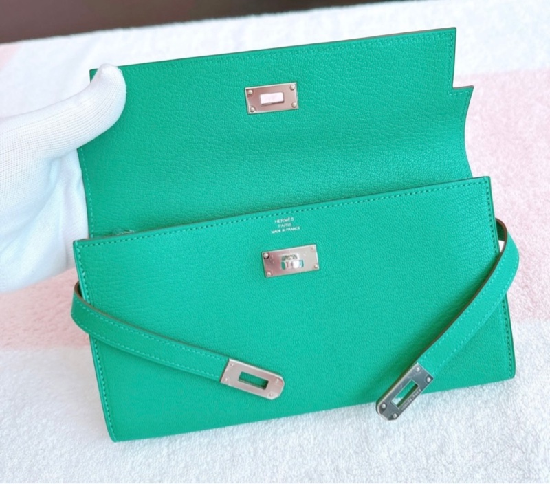 Hermes Kelly 凱莉 長夾/WOC/薄荷綠銀釦/近全新美品-4